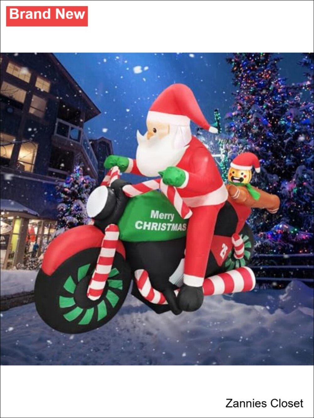 π 6FT Christmas Inflatable Santa Riding Motorcycle with Gingerbread Man LED - Picture 4 of 6